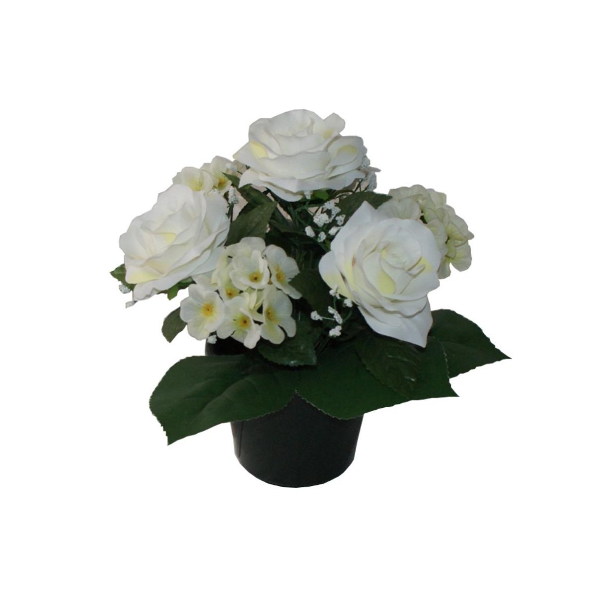 Potée roses + hortensias - Hauteur 30 cm - Blanc crème