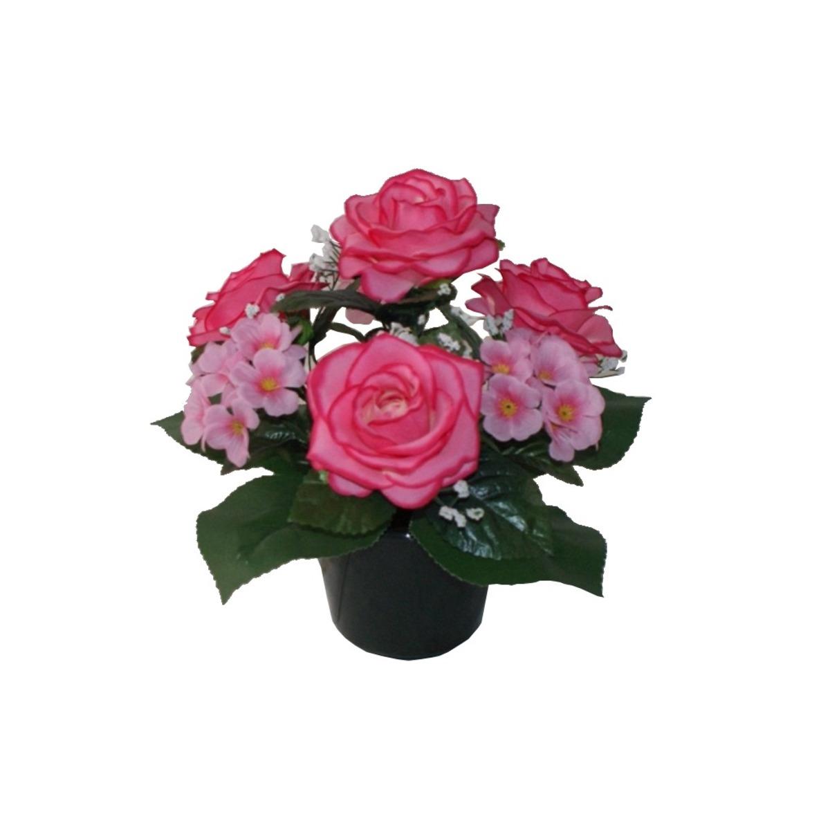 Potée roses + hortensias - Hauteur 30 cm - Rose