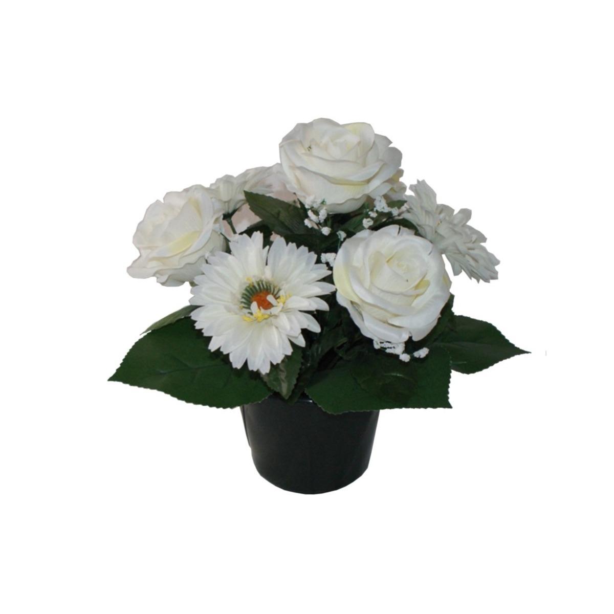 Potée roses + gerberas - Hauteur 30 cm - Blanc crème