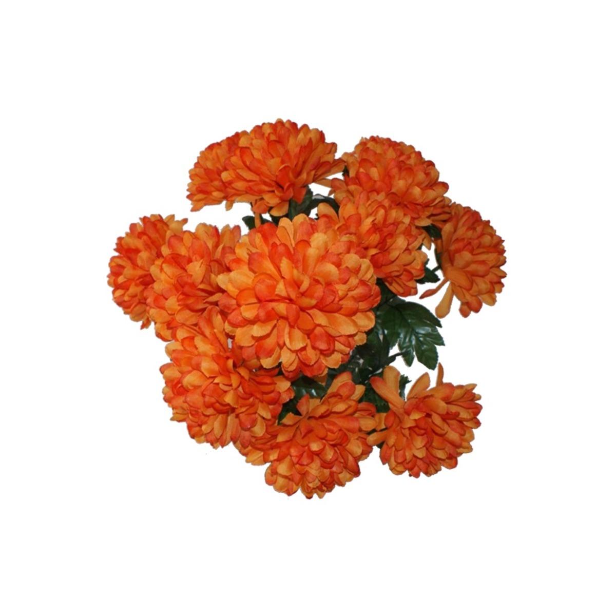 Piquet 12 chrysanthèmes boule - Hauteur 50 cm - orange feu