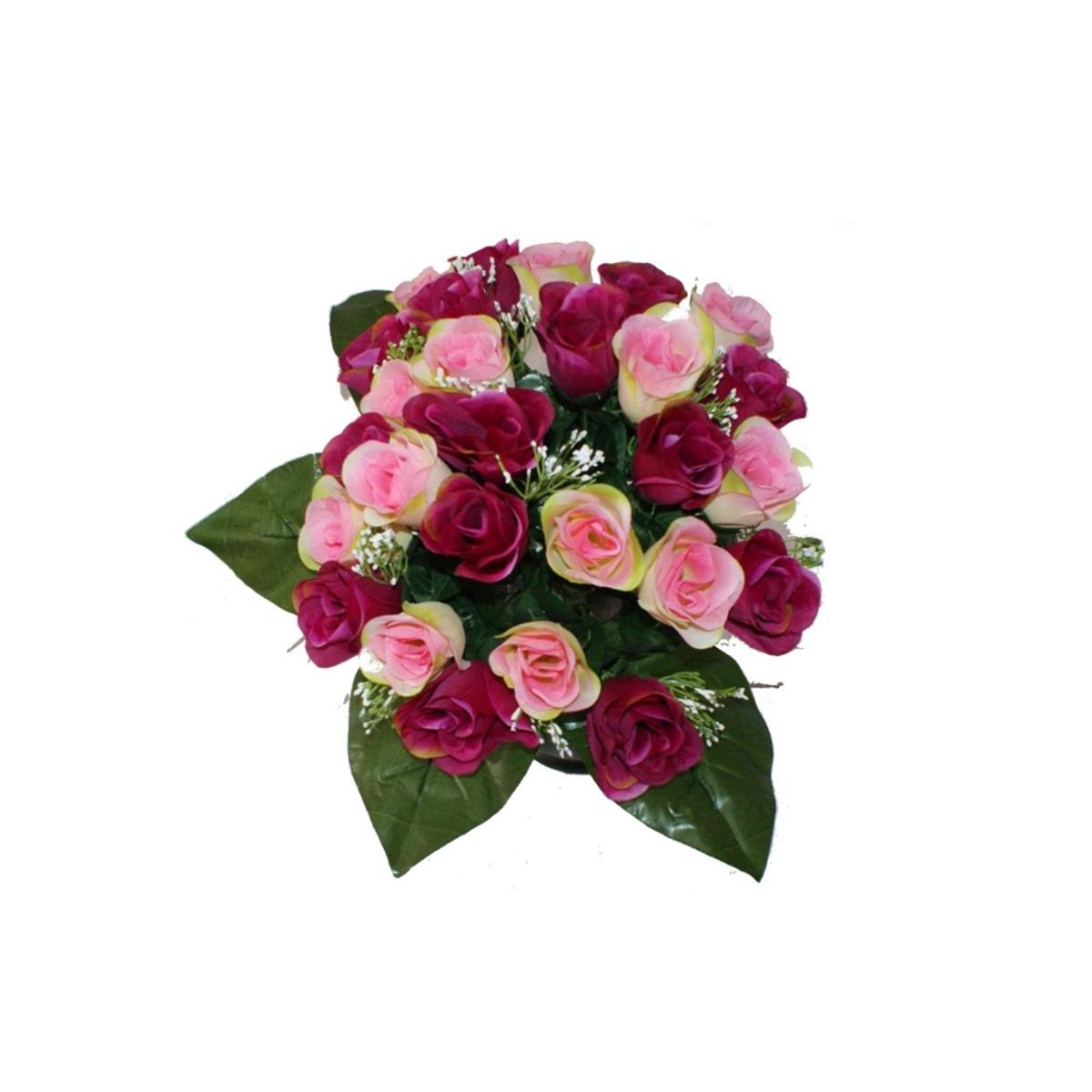 Piquet 27 roses luxe - Hauteur 40 cm - Rose fushia