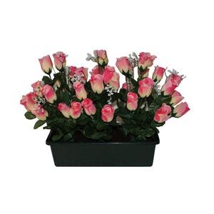 Jardinière de 42 roses + gypsophiles - H 45 cm - Rose