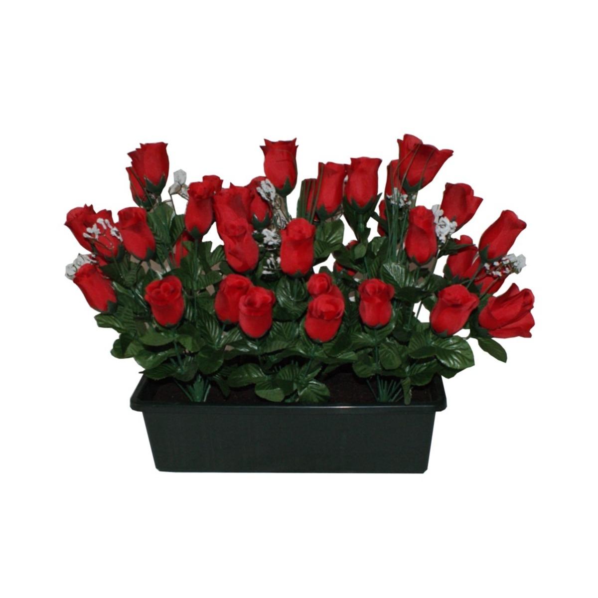 Jardinière de 42 roses + gypsophiles - H 45 cm - Rouge