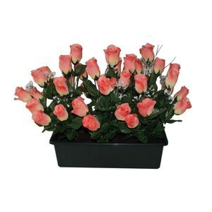 Jardinière de 42 roses + gypsophiles - H 45 cm - Orange saumon