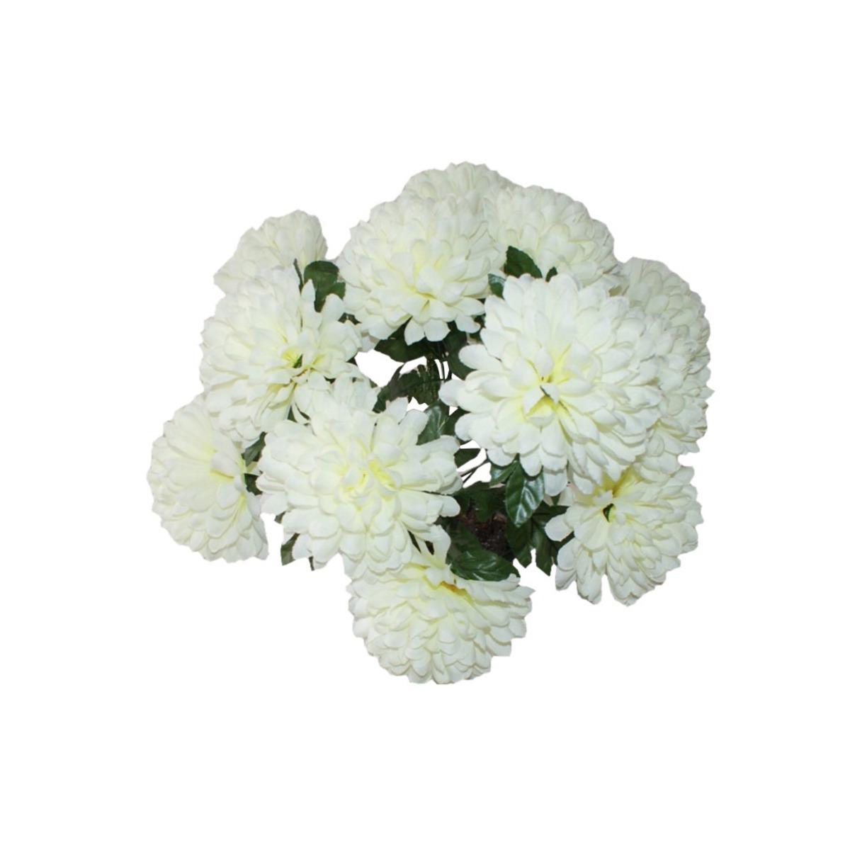 Piquet 12 chrysanthèmes boule - Hauteur 50 cm - Blanc crème