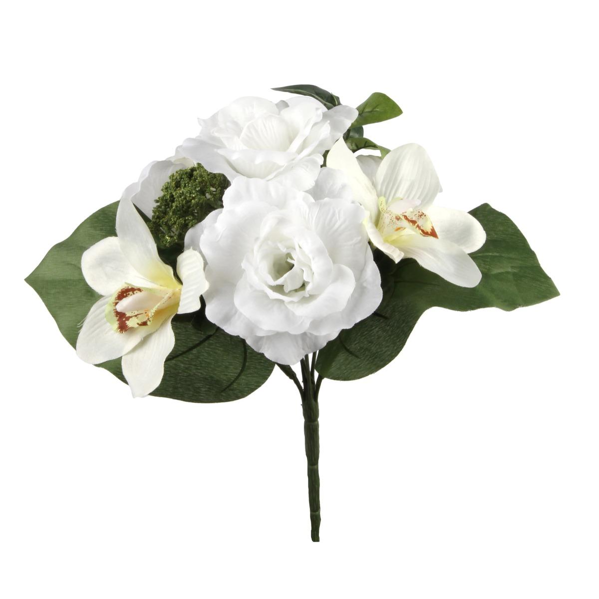Bouquet rond roses + orchidées - Hauteur 30 cm - Différents modèles