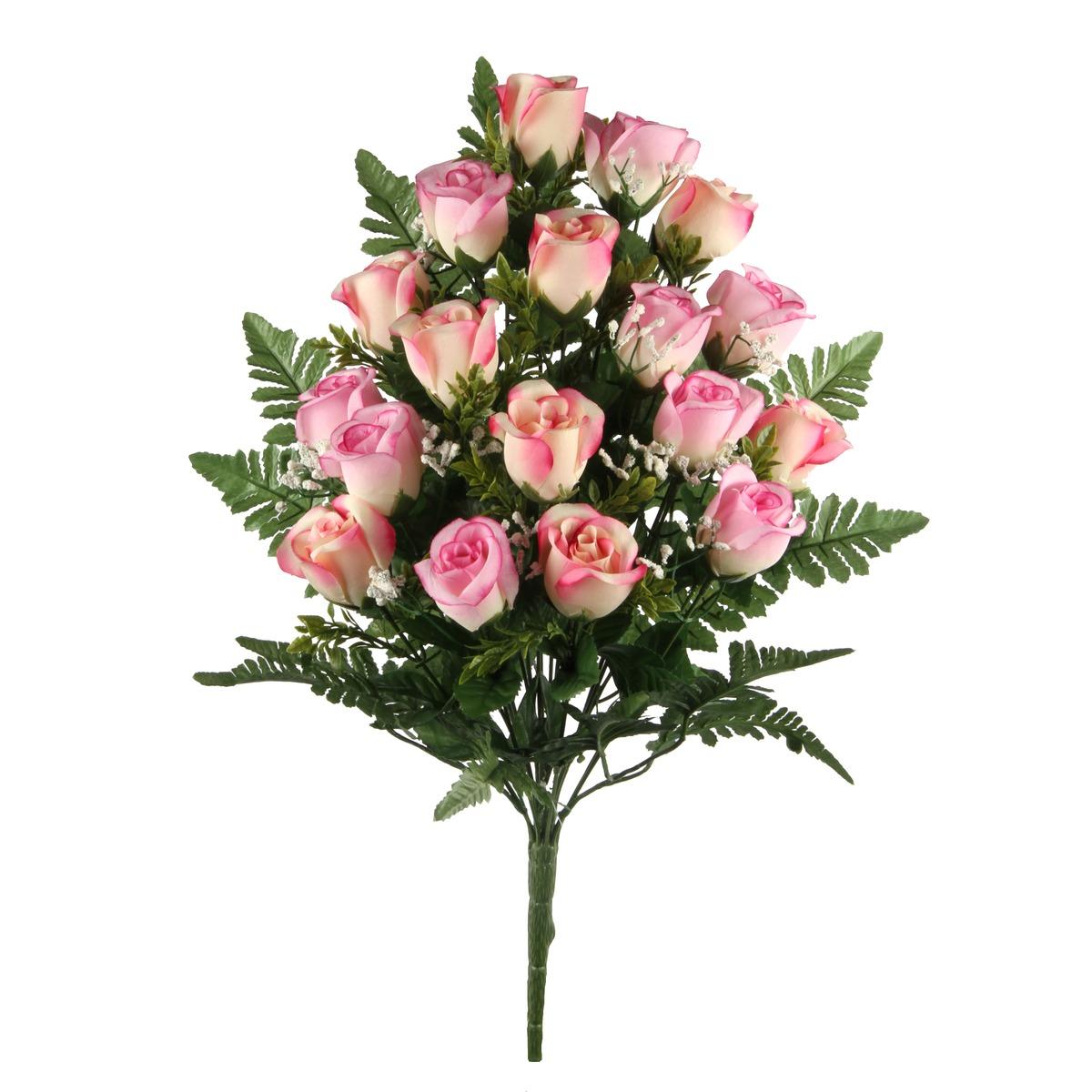 Bouquet plat 18 boutons de roses + gypsophiles - Hauteur 55 cm - Différents modèles