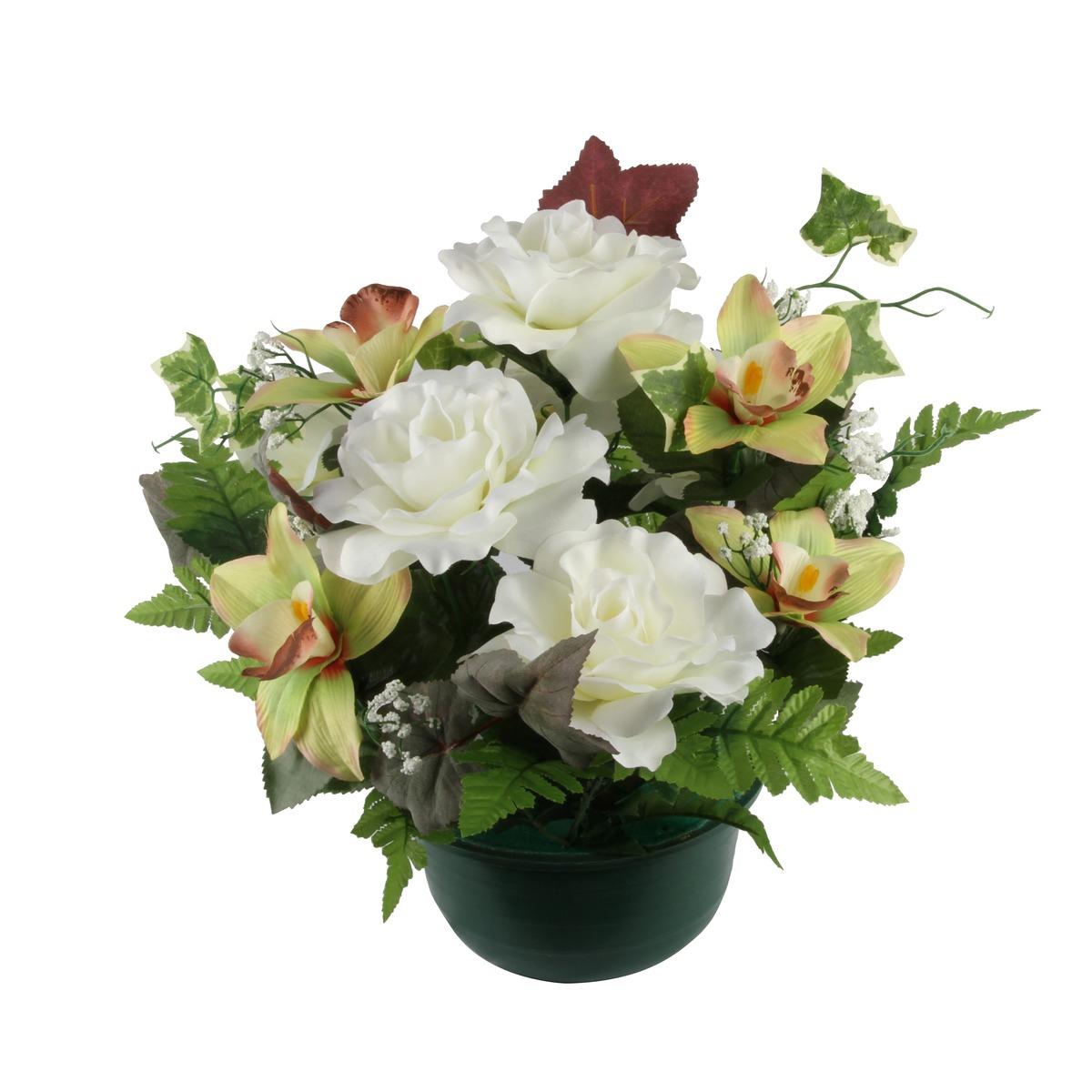 Composition roses + orchidées - Hauteur 35 cm - Différents modèles