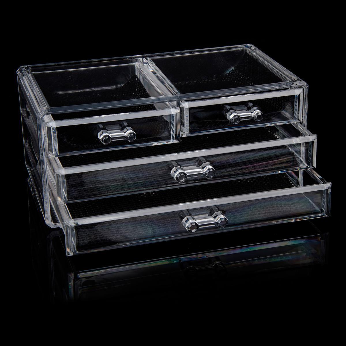 Boîte rangement cosmétiques - Acrylique - 24 x 15,5 x H 11,3 cm - Transparent
