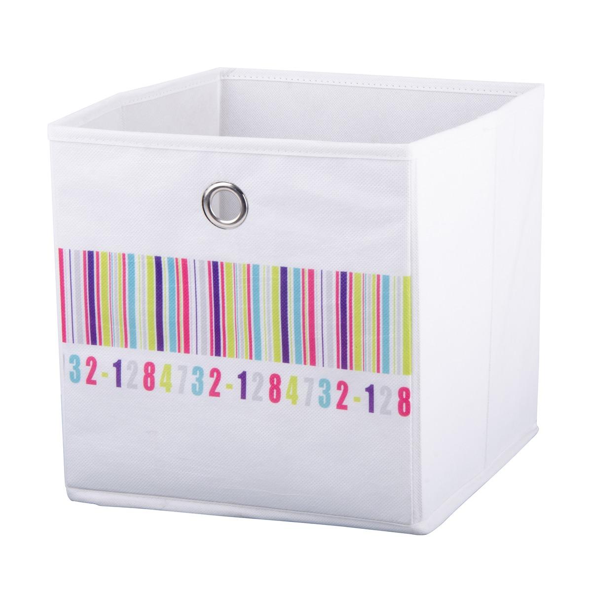 Panier de rangement décor code barre - 26 x 26 x 26 cm - Multicolore