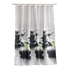 Rideau de douche 100% polyester décor spa - 180 x 180 cm - Blanc, noir