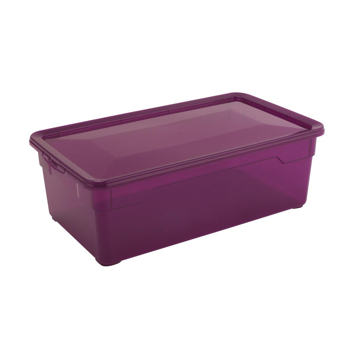 Box de rangement avec couvercle - Plastique - 33 x 19 x H 11 cm - Violet