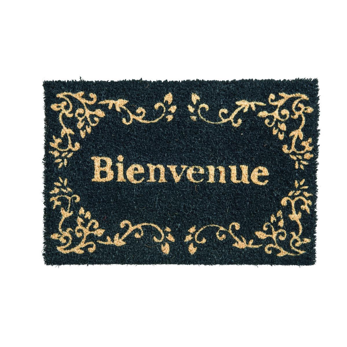 Tapis coco Bienvenue - 40 x 60 cm - Noir, Beige