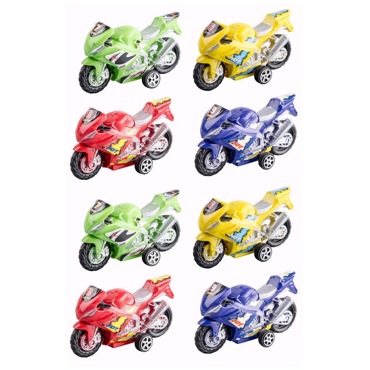 Lot de 8 motos à friction - Plastique - 80 cm - Différents modèles au choix