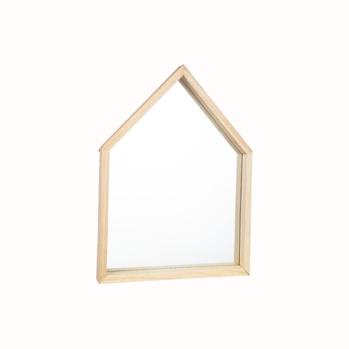 Miroir en forme de maison - 28,5 x H 36,5 cm - Marron