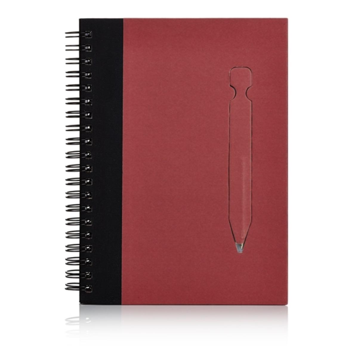 Carnet à spirale + stylo intégré - 8 x 14 cm - Rouge