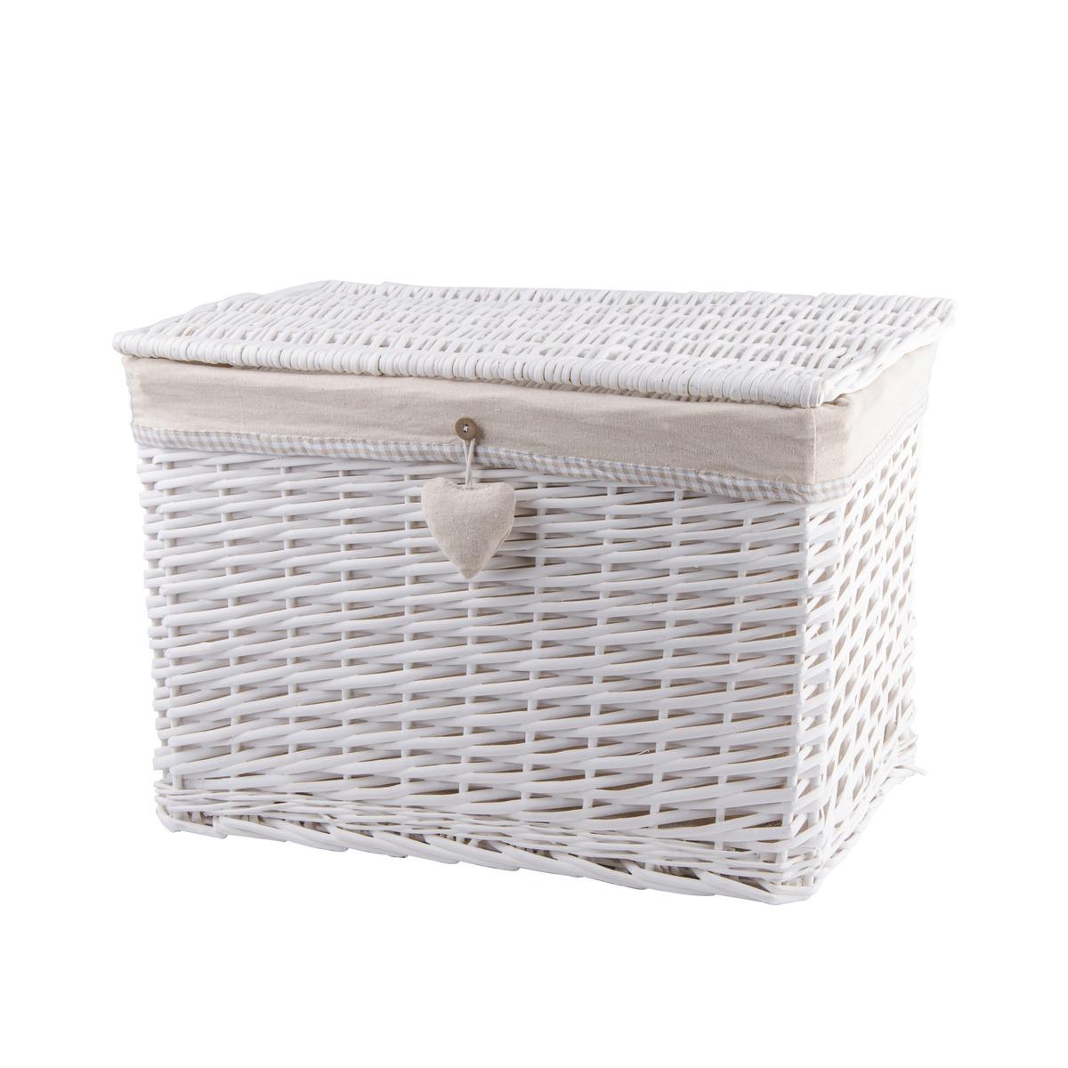 Malle en osier - 20 x 20 x H 12 cm - Blanc, Beige