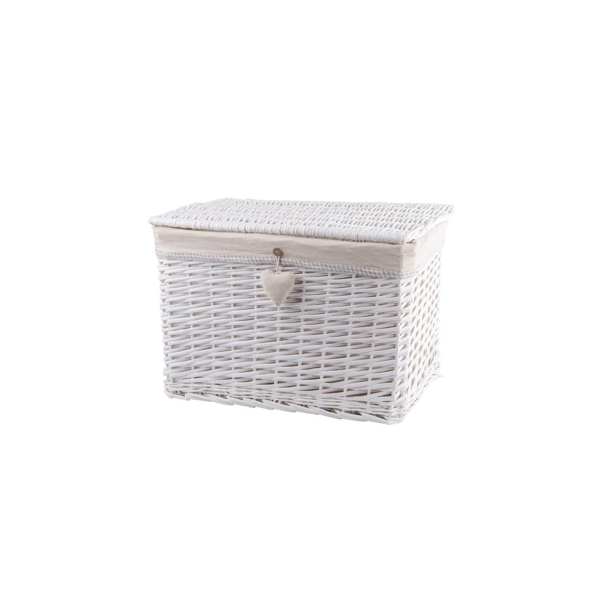 Malle en osier - 44 x 25 x H 25 cm - Blanc, Beige