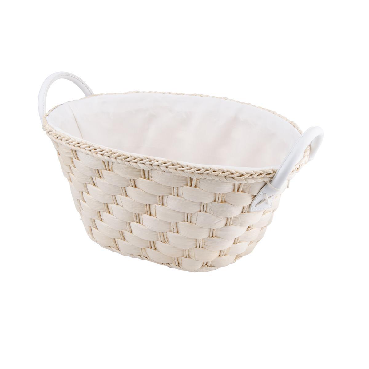 Panier tressé blanchi - Feuille de maïs - 40 x 27 x 20 cm - Blanc