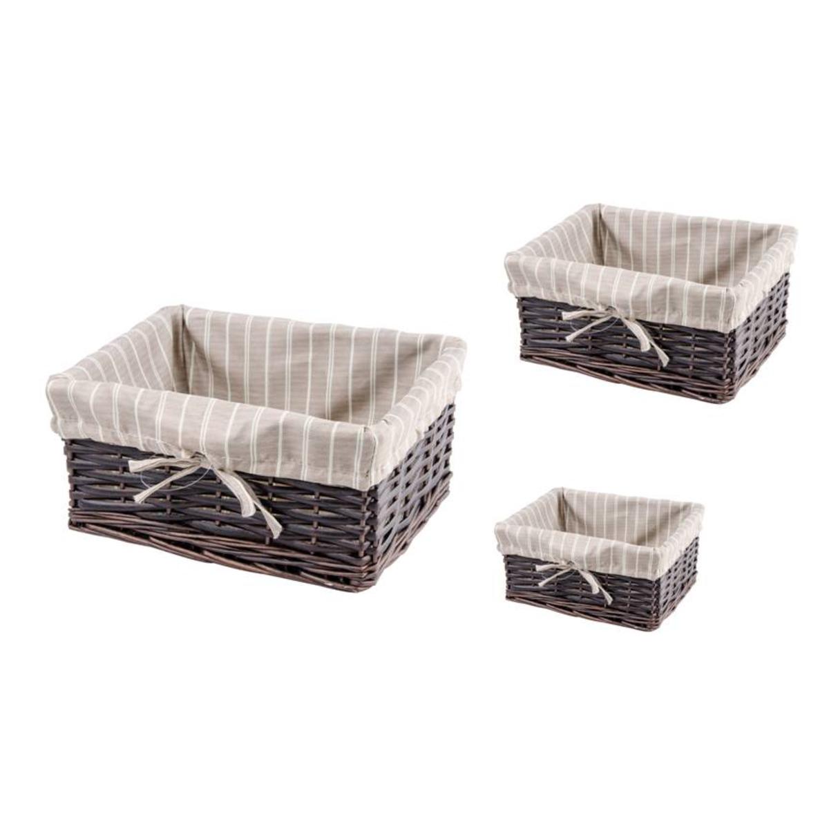 Lot de 3 paniers - 30 x 24 x H 14 cm - 26 x 20 x H 12 cm - 22 x 16 x H 10 cm - Gris, Blanc