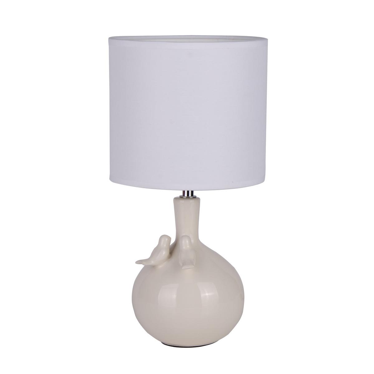 Lampe en céramique modèle oiseau - 18 x H 36 cm - Blanc ivoire