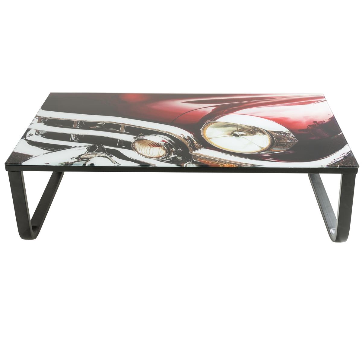 Table basse esprit Cuba - 105 x 55 x H 32 cm - Noir, rouge, gris