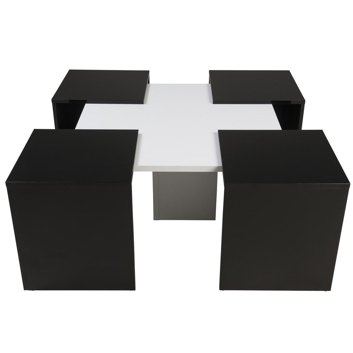 Table basse ajustable - 79/103 x 79/103 x H 43 cm - Noir, blanc