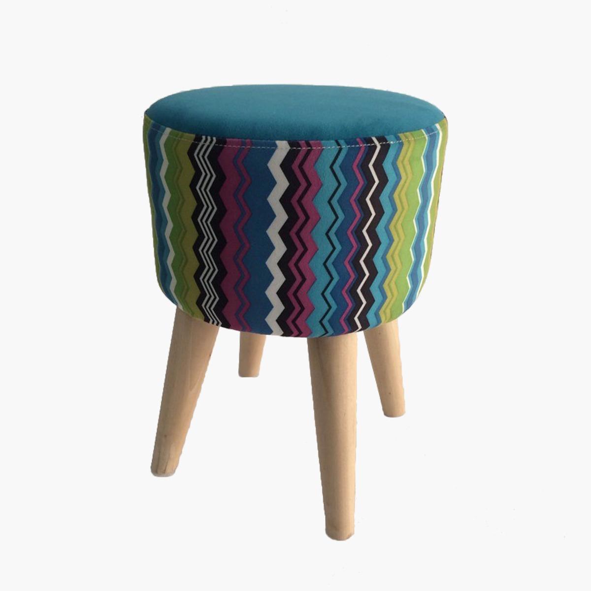 Tabouret style ethnique - Diamètre 30 x H 42 cm - Multicolore