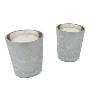 Coffret 2 bougies + 2 photophores en verre  - 6.8 x 6.8 x 15 cm -  Gris, Blanc