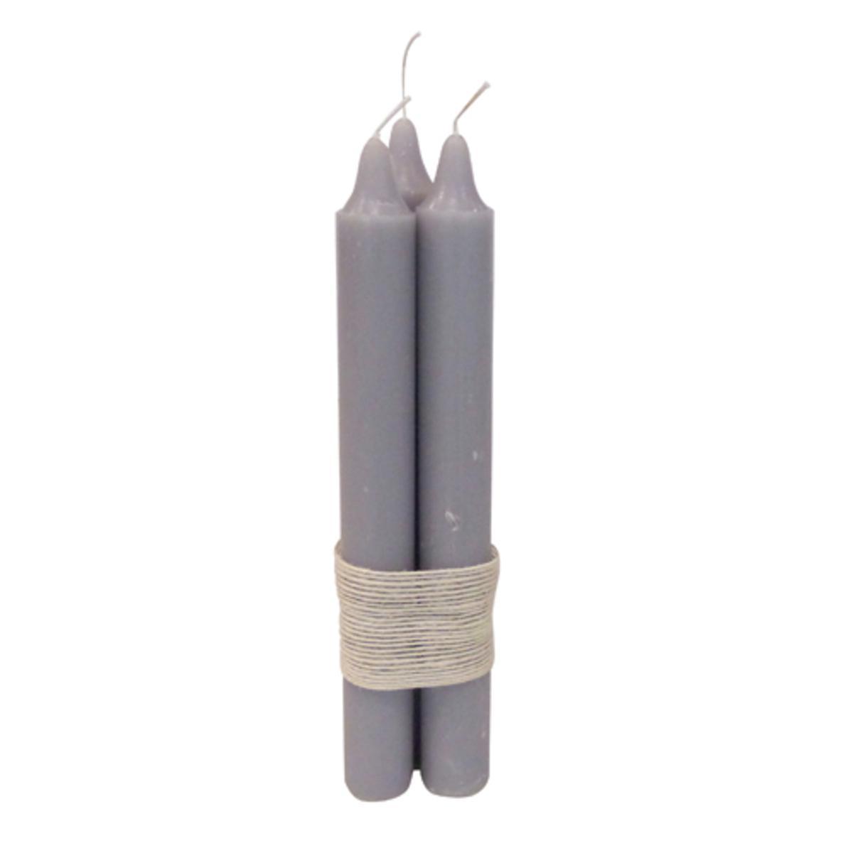 Ensemble de 3 bougies chandelles en paraffine - Hauteur 20 cm - Gris