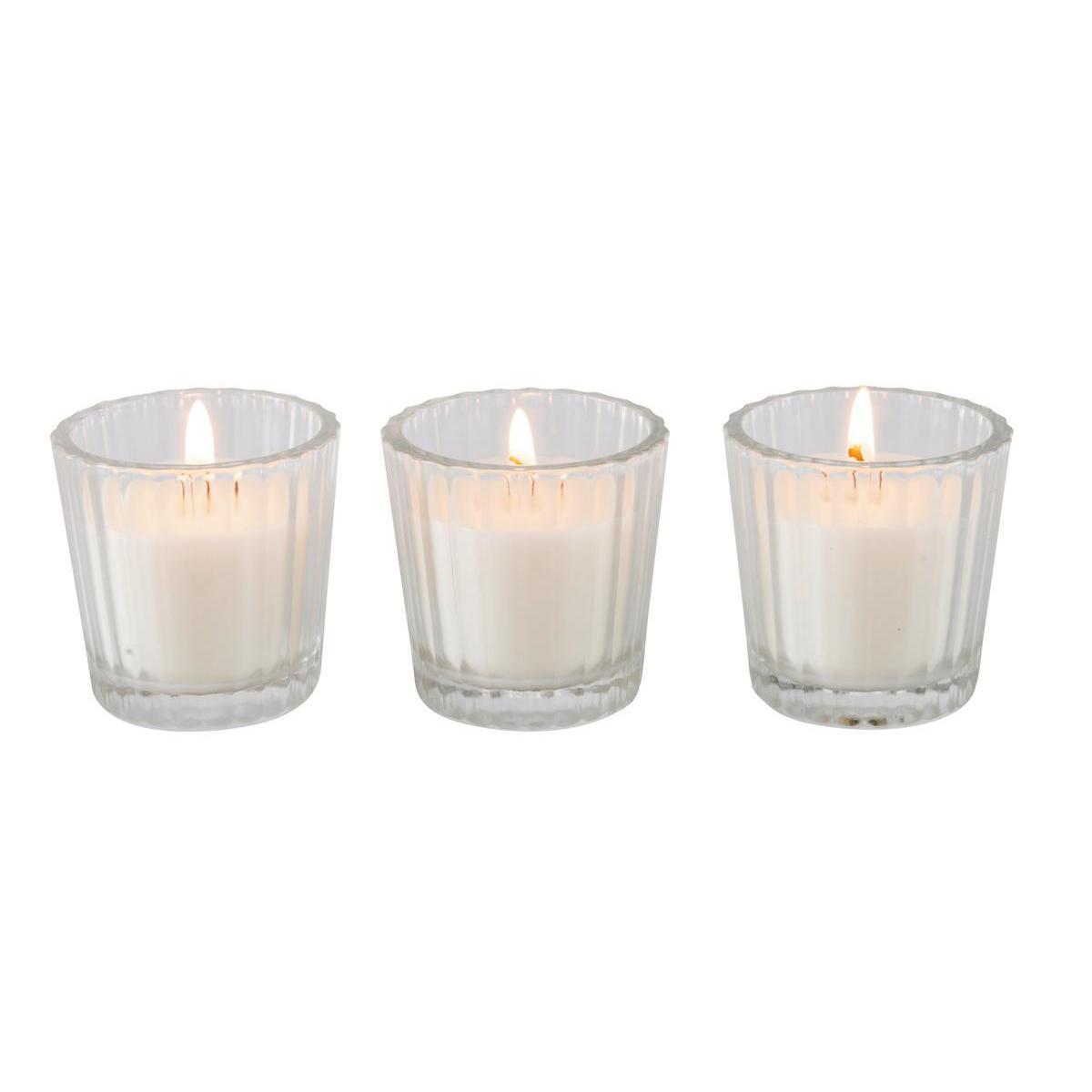 Lot de 3 bougies photophores - Paraffine - 20,7 x 7 x H 6,5 cm - Blanc