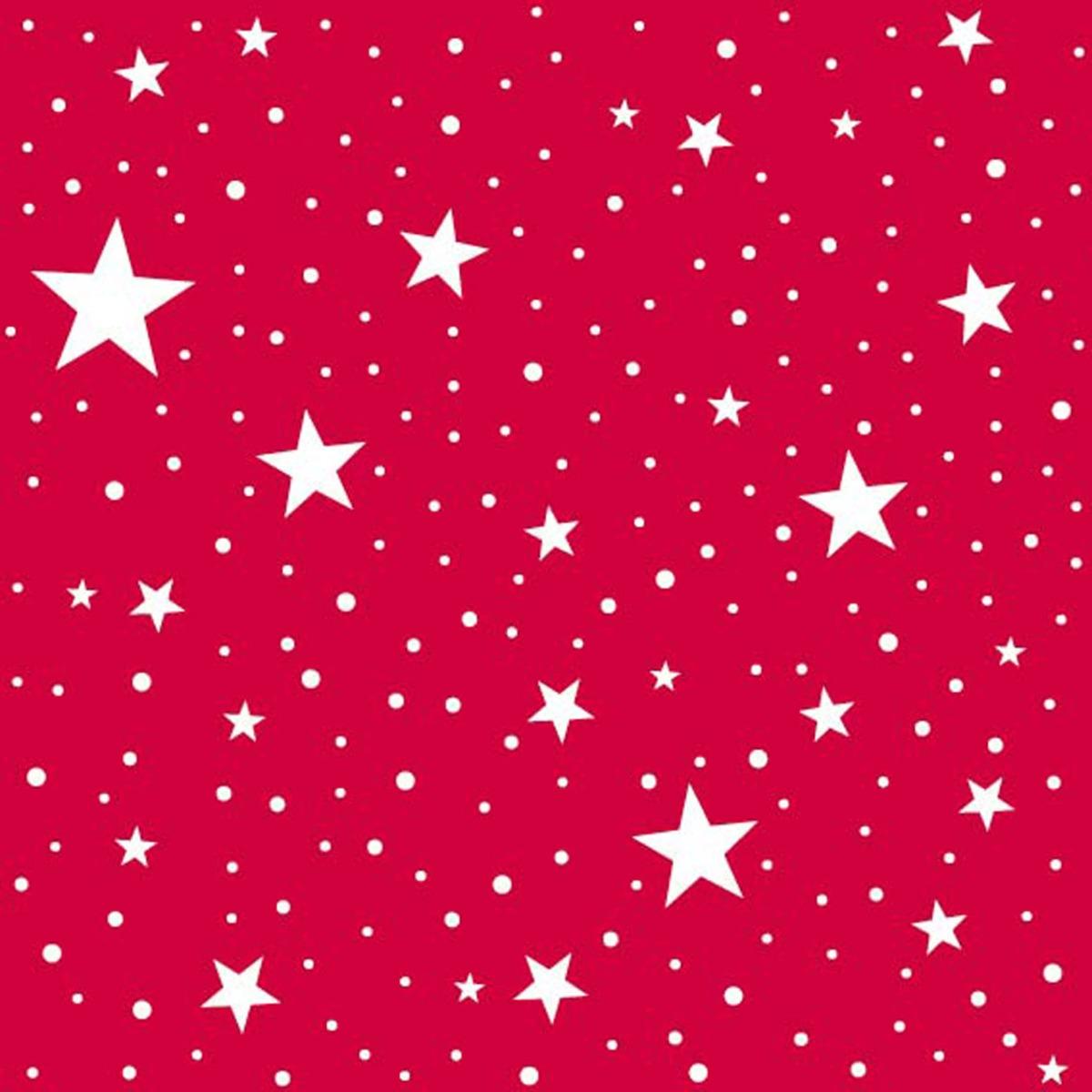 Lot de 20 serviettes en papier motif étoiles - 40 x 40 cm - Blanc, Rouge