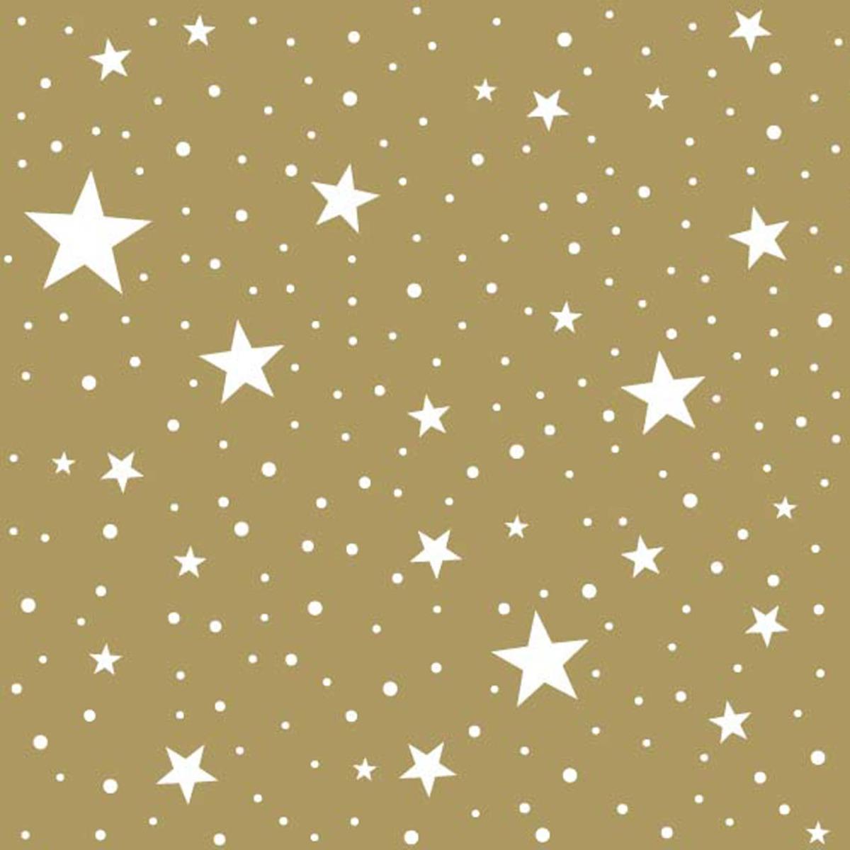 Lot de 20 serviettes en papier motif étoiles - 40 x 40 cm - Jaune or, Blanc