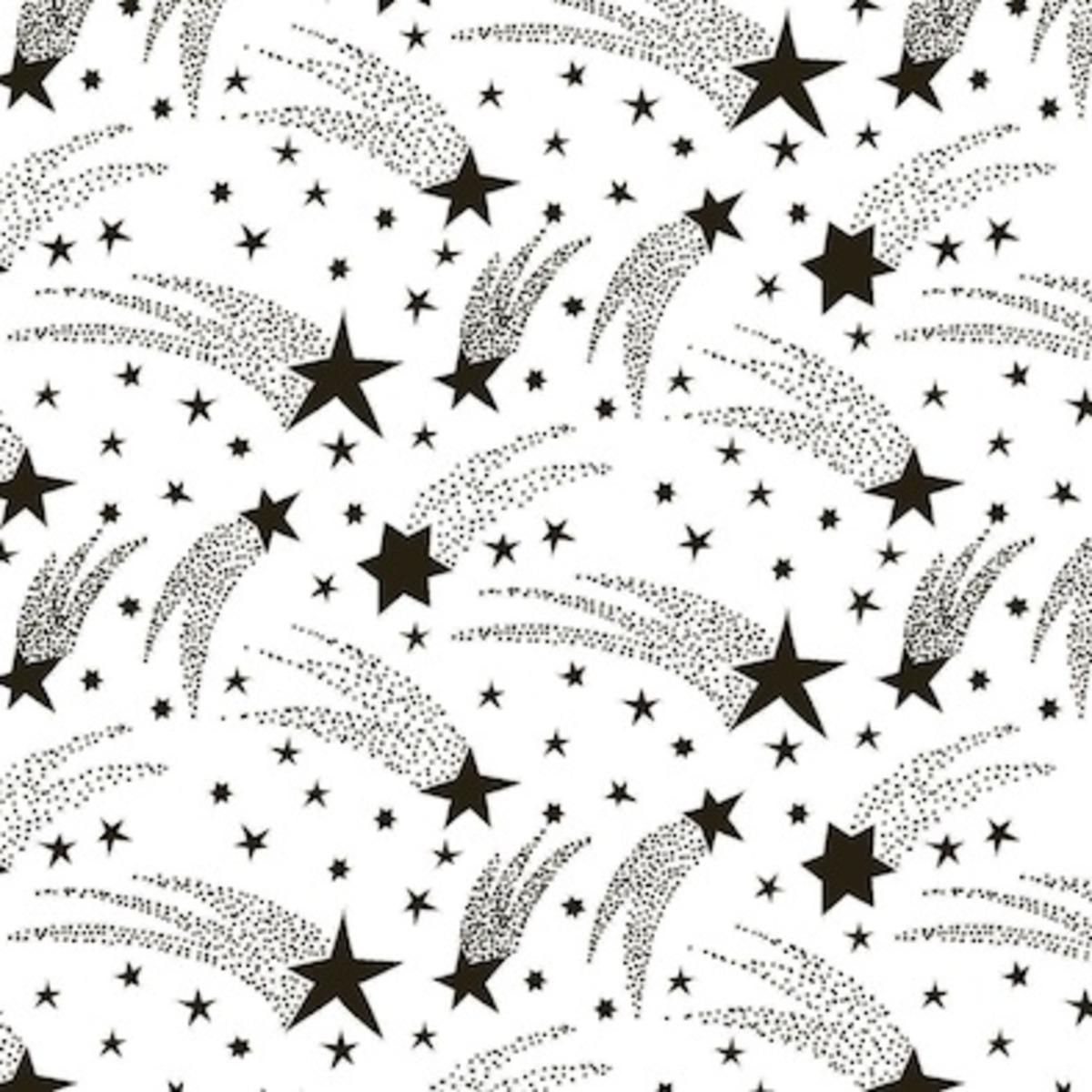 Lot de 20 serviettes imprimées étoiles filantes - 40 x 40 cm - Blanc, Noir