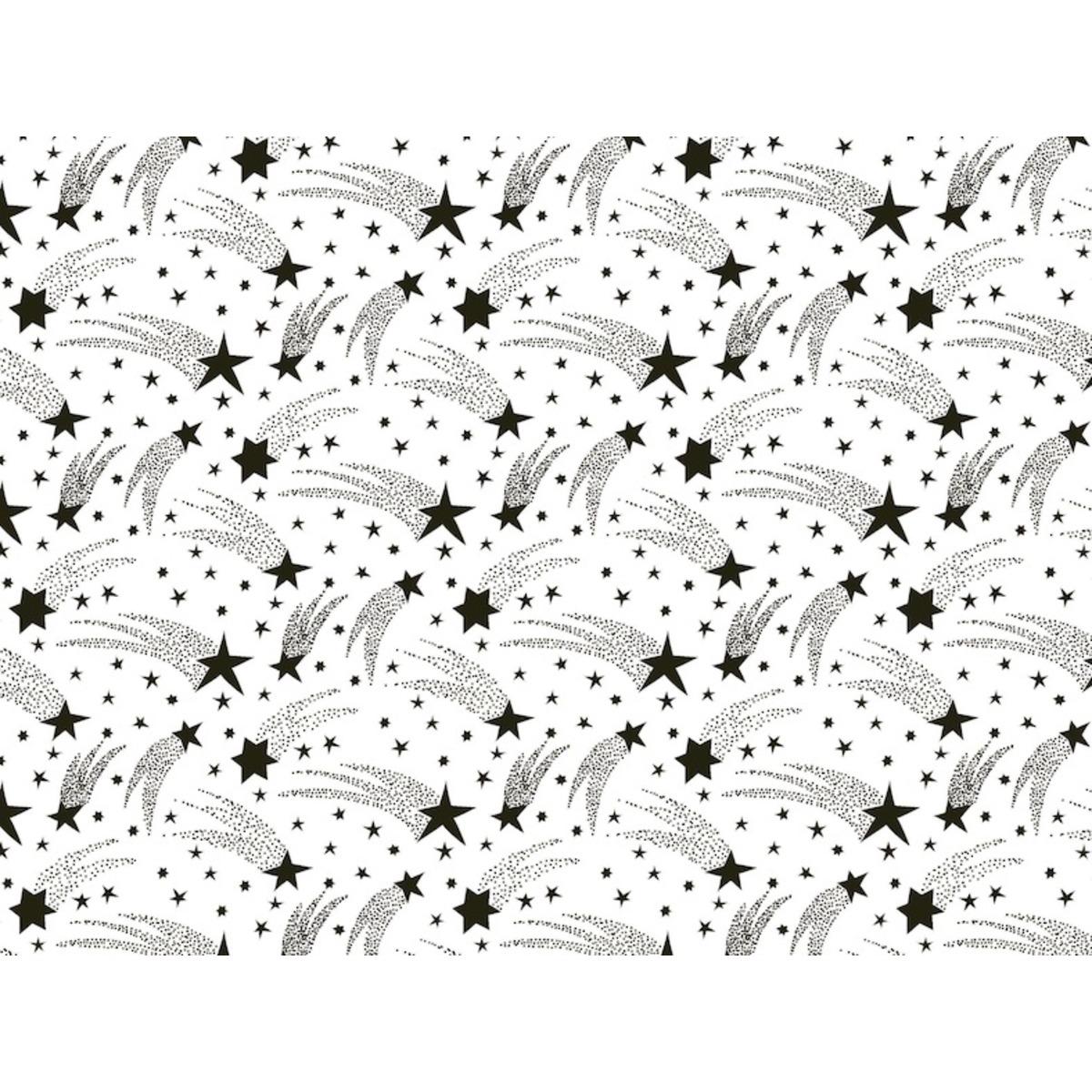 Chemin de table en rouleau imprimé étoiles filantes - 0,40 x 4,8 m - Blanc, Noir