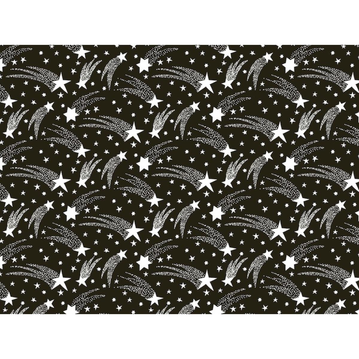 Chemin de table en rouleau imprimé étoiles filantes - 0,40 x 4,8 m - Noir