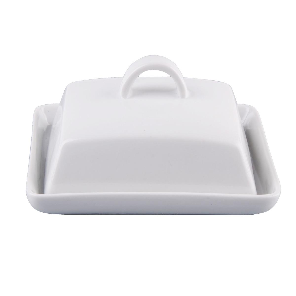 Beurrier en porcelaine - 16 x 13 x H 8 cm - Blanc