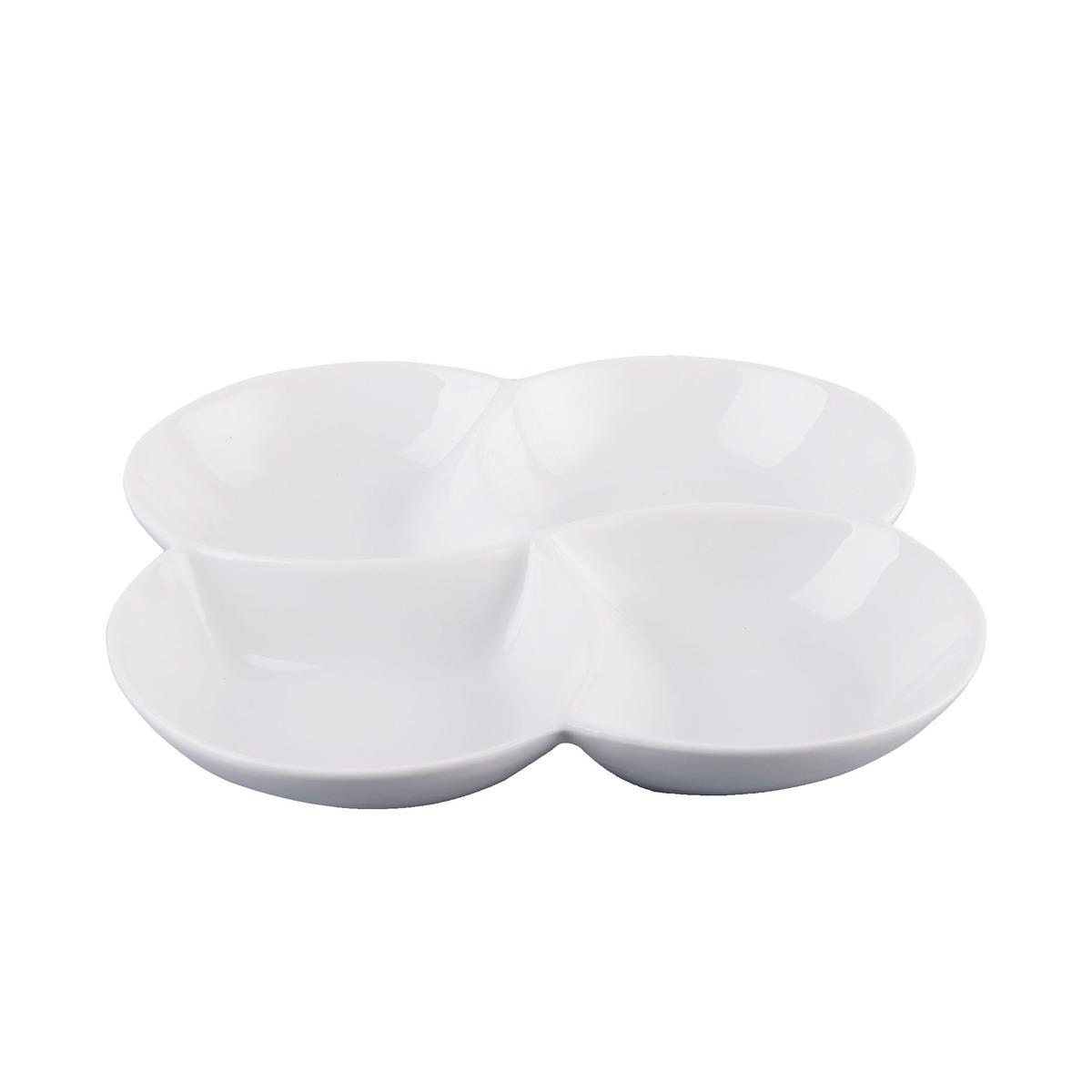 Plat 4 compartiments en porcelaine - 22 x 22 x H 3 cm - Blanc