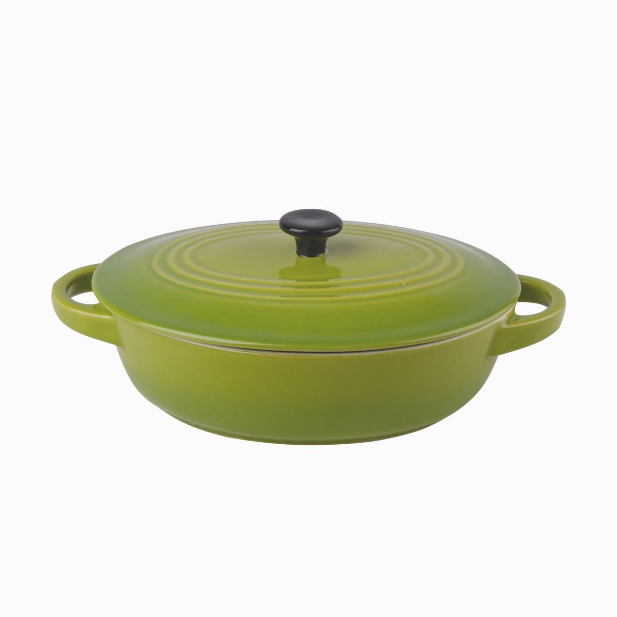 Cocotte ovale en grés - 32 x 20 x H 13 cm - Vert