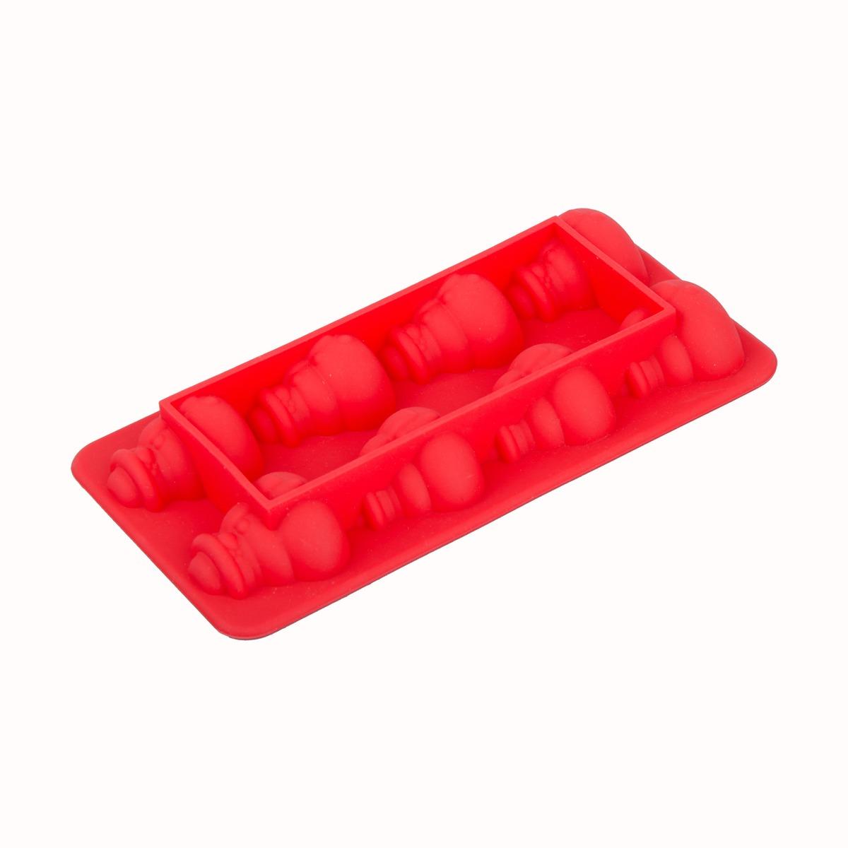 Plaque de 8 moules silicone en forme de bonhommes de neige - 19,5 x 10,5 x 2,5 cm - Rouge