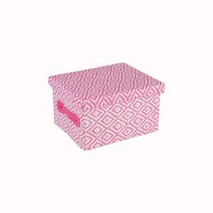 Boîte de rangement style ethnique - 24 x 20 x H 14 cm - Rose