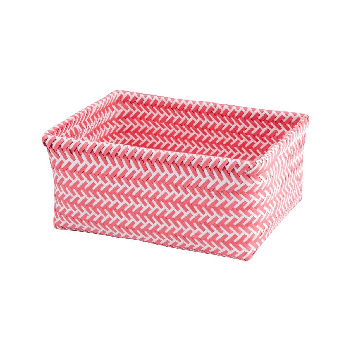 Panier de rangement tressé - 35 x 26 x 16 cm - Rouge, blanc