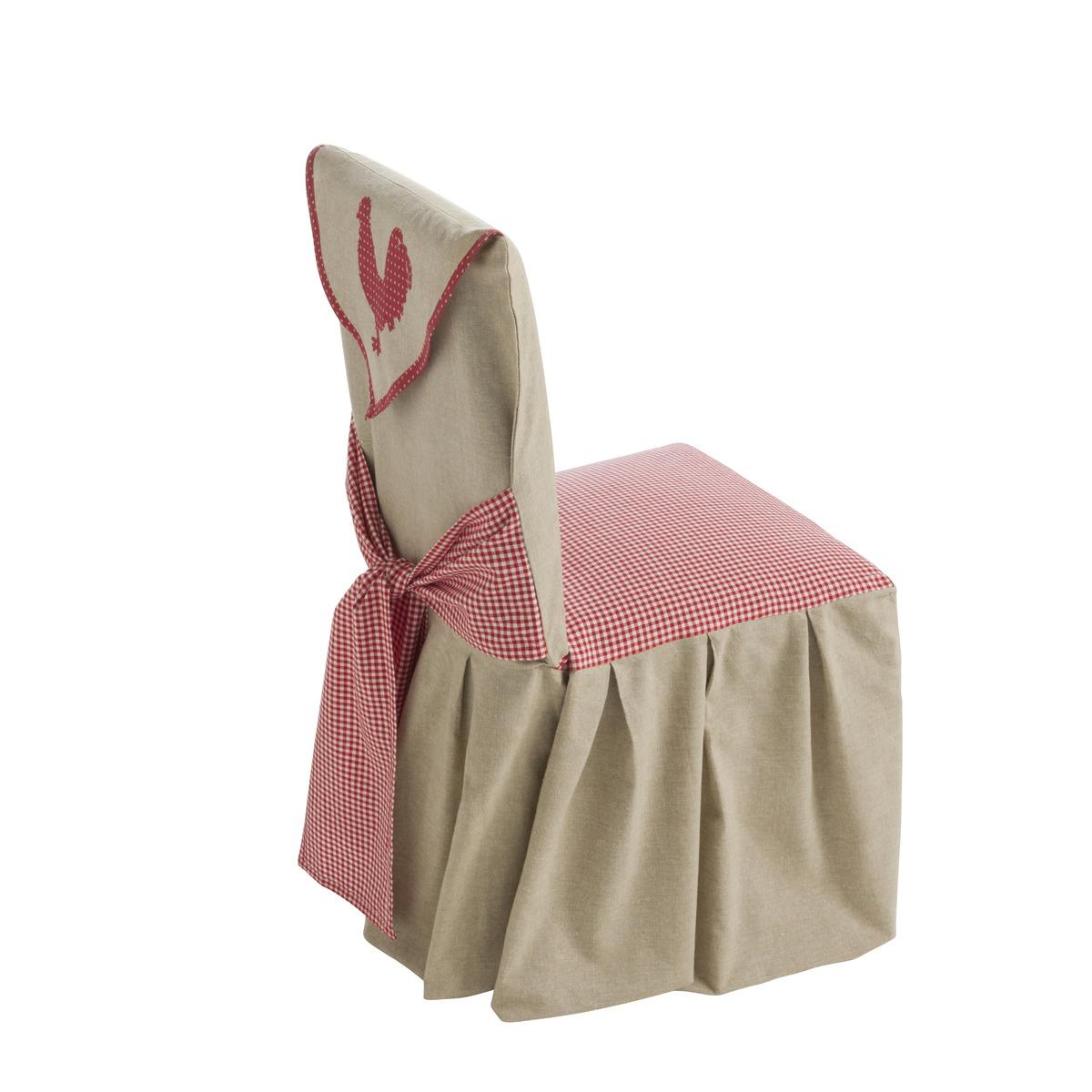 Housse de chaise brodée poule - 45 x 60 cm - Beige et rouge