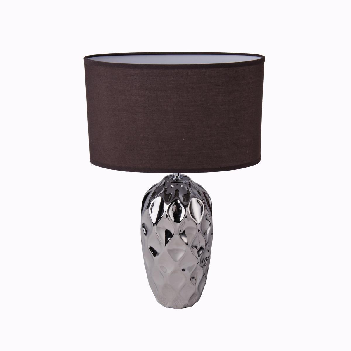 Lampe pied chromé au décor géométrique - Hauteur 43 cm - Noir, Gris