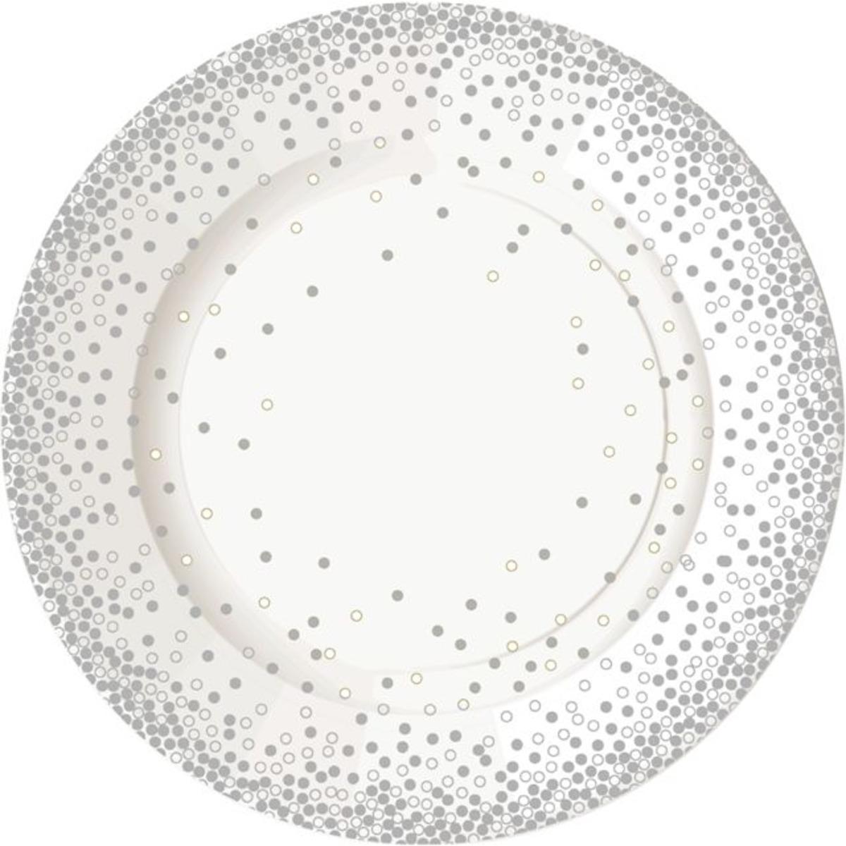 Lot de 10 assiettes en carton - Diamètre 23 cm - Blanc, Gris