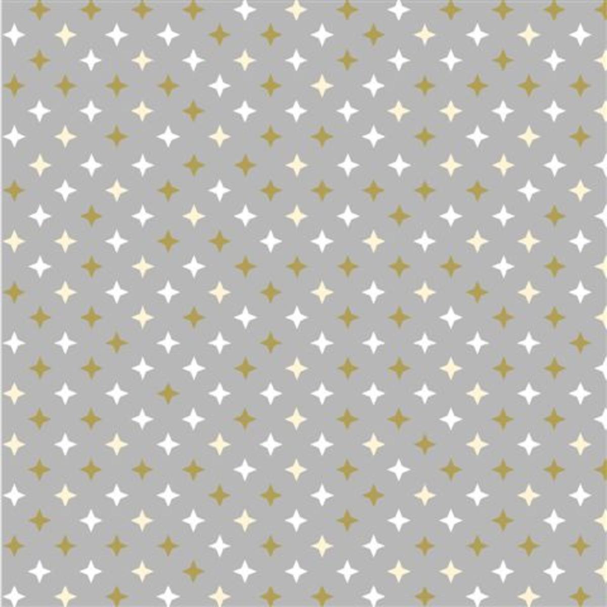 Lot de 20 serviettes en papier 3 plis motif étoiles - 33 x 33 cm - Blanc, Gris argenté