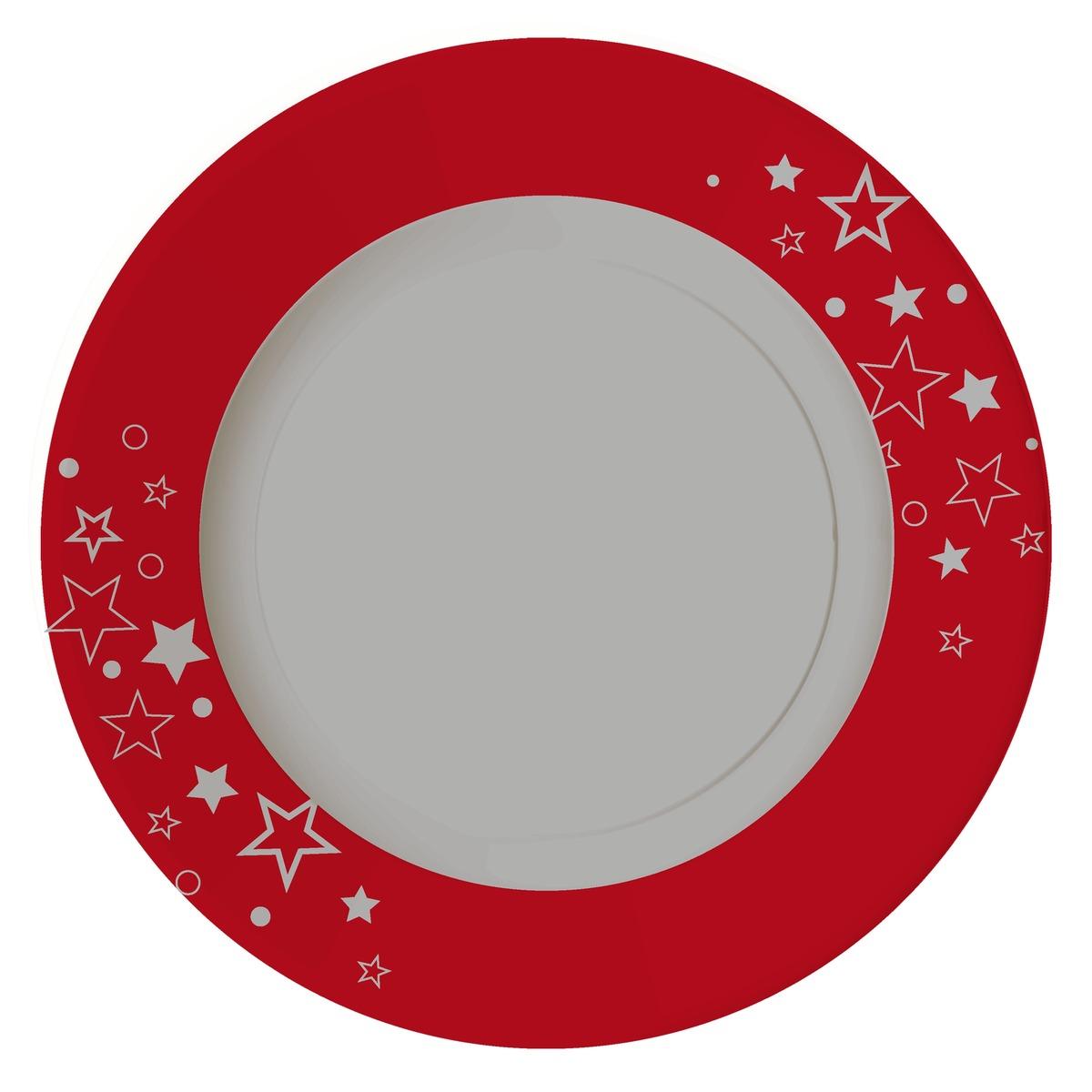 Lot de 10 assiettes rondes en carton - Diamètre 23 cm - Rouge, Blanc