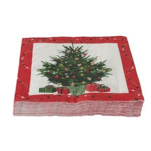 Lot de 20 serviettes en papier motif sapin de Noël - 33 x 33 cm - Vert, Rouge, Blanc