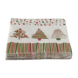 Lot de 20 serviettes en papier motif sapin de Noël graphique - 33 x 33 cm - Vert, Rouge, Blanc