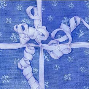 Lot de 20 serviettes en papier motif paquet cadeau - 33 x 33 cm - Bleu, Blanc